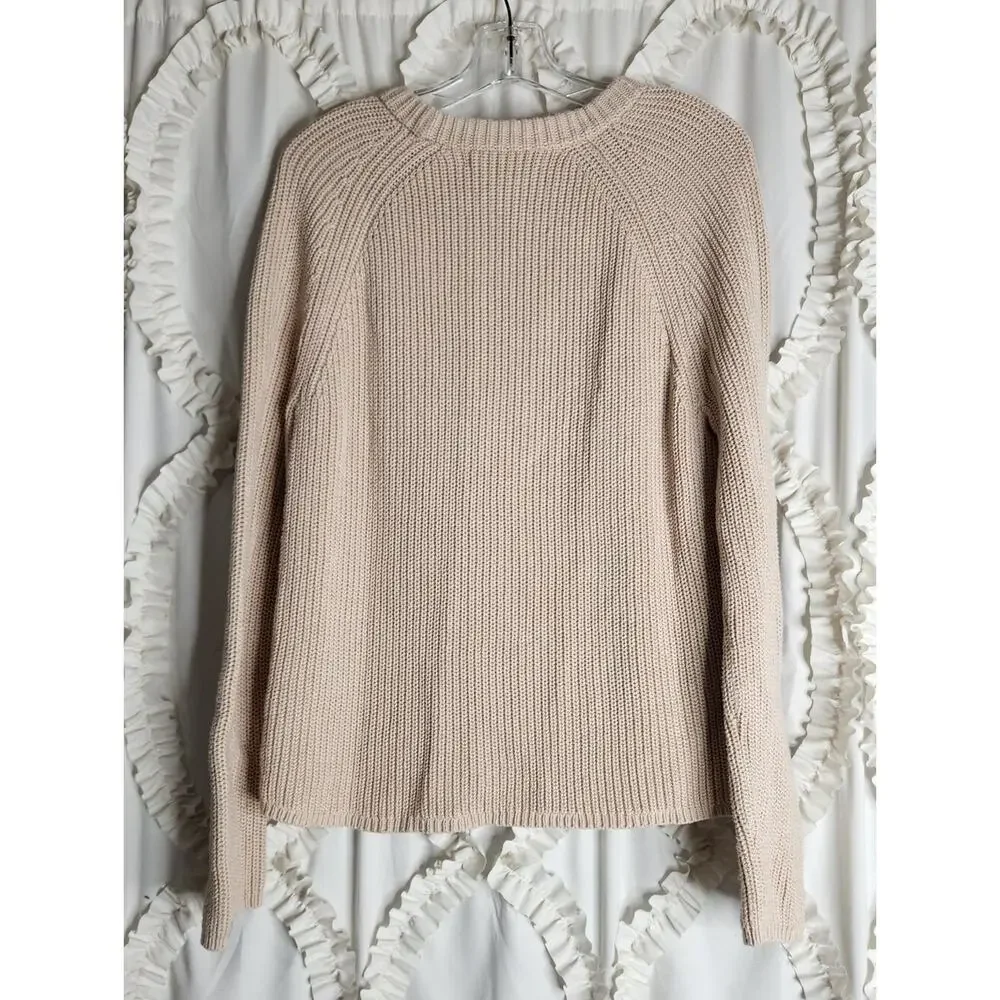 Jenni Kayne Cotton Fisherman Sweater Oatmeal Sz Medium